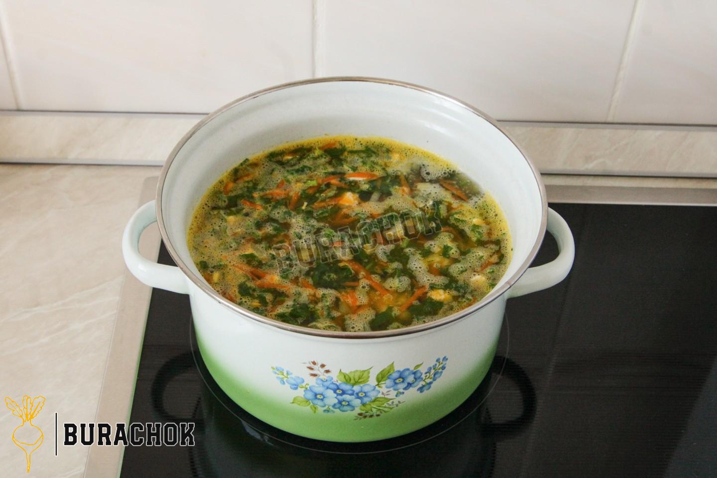 Зелений борщ з кропивою та яйцем